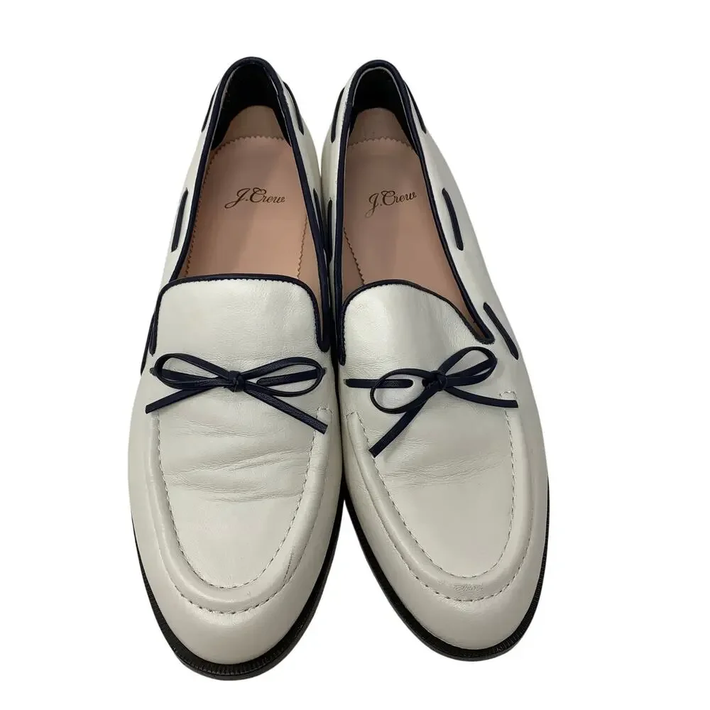 J. Crew Two Tone Classic Leather Loafers Womens Size 9 Cream Black Slip On